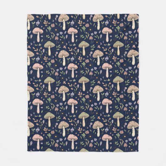 Dark Navy Fungi | Minimalist Office Cozy Gift Fleecedecke (Vorderseite)