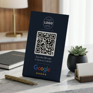 Dark Navy Google Review QR Code Logo Sockelschild