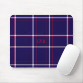 Dark Navy Kariert Red White Mit Monogramm Mouse Pa Mousepad (Mit Mouse)