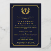 Dark Navy MD Caduceus+Laurel Wreath Abschluss Folieneinladung (Vorderseite)