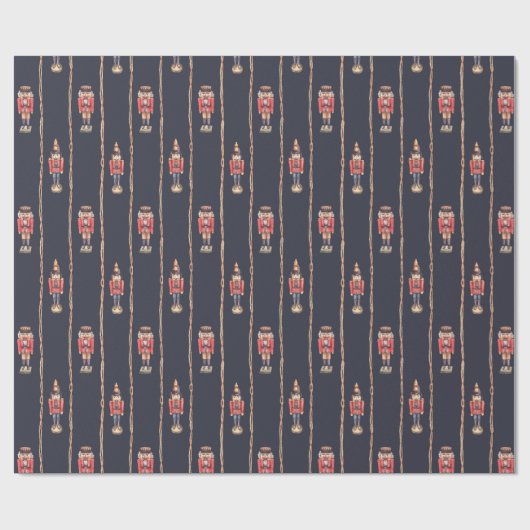 Dark Navy Nussknacker Retro Christmas Pattern Geschenkpapier (Flach)