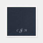 Dark Navy Script Monogram Wedding Cocktail Serviette (Vorderseite)