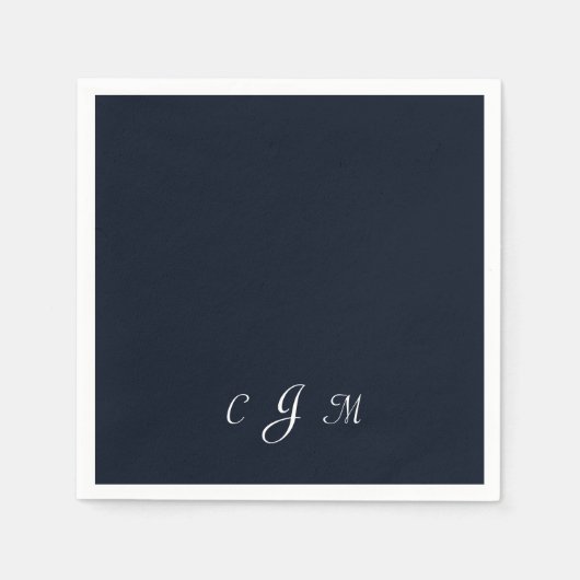 Dark Navy Script Monogram Wedding Cocktail Serviette (Vorderseite)