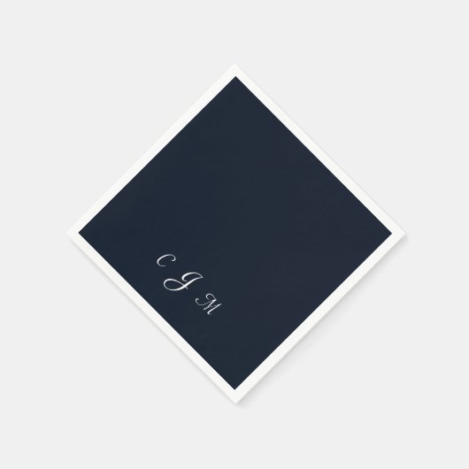 Dark Navy Script Monogram Wedding Cocktail Serviette (Ecke)