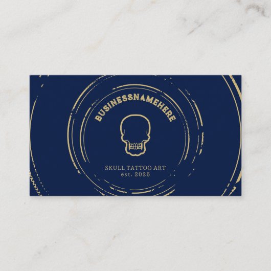 Dark Navy Skull Tattoo Piercing Studio QR Code Visitenkarte (Vorderseite)