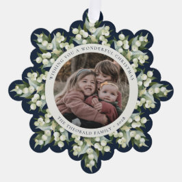 Dark Navy Snowberry+Greenery Christmas Paper Ornament Karte