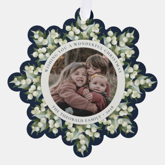 Dark Navy Snowberry+Greenery Christmas Paper Ornament Karte (Vorderseite)