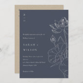 Dark Navy Wasserlilie Blumenzettel Einladung (Vorne/Hinten)