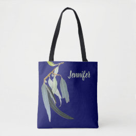 Dark Navy with Watercolor Leaves Named  Tasche