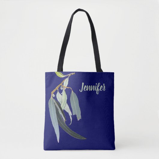 Dark Navy with Watercolor Leaves Named Tasche (Vorderseite)