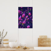 Dark Neon Magnolia Botanical Poster (Küche)