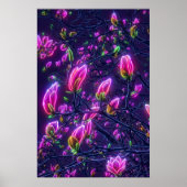 Dark Neon Magnolia Botanical Poster (Vorne)