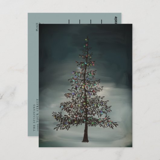 Dark Night Modern Moody Holiday Weihnachtsbaum Postkarte (Vorne/Hinten)