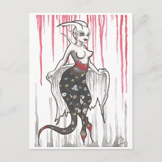 Dark Nymph Augenbindedämon Cartoon Fantasy Art Postkarte (Vorderseite)
