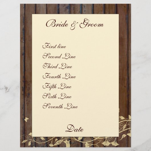 Dark Old Wood Wedding Program (Rückseite)