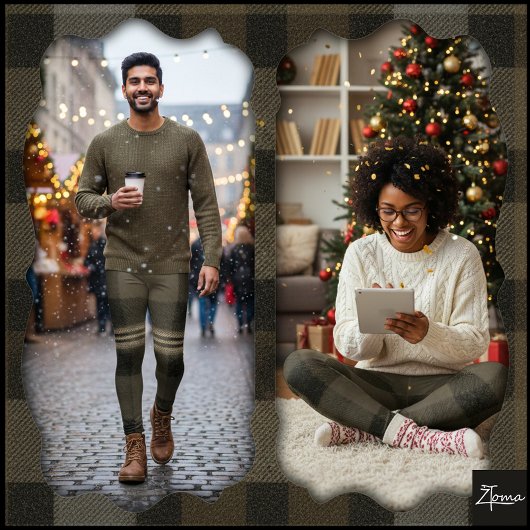 Dark Olive Black Muted Flannel Plaid Leggings