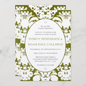 Dark Olive Damask Vintage Wedding Einladung (Vorne/Hinten)