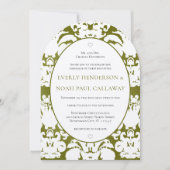 Dark Olive Damask Vintage Wedding Einladung (Vorderseite)
