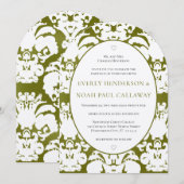 Dark Olive Damask Vintage Wedding Einladung (Vorne/Hinten)