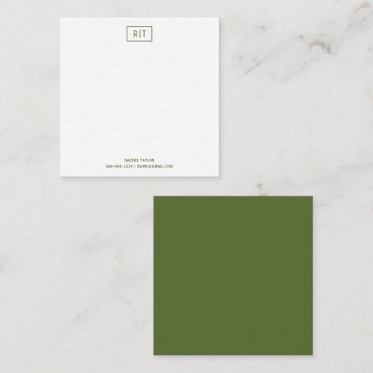 Dark Olive Green Budget Monogram Simple Modern Mitteilungskarte (Vorne/Hinten)