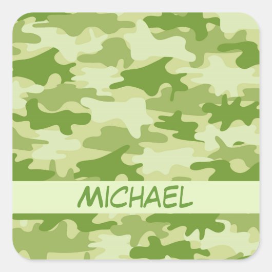 Dark Olive Green Camouflage Camouflage Name Person Quadratischer Aufkleber (Vorderseite)