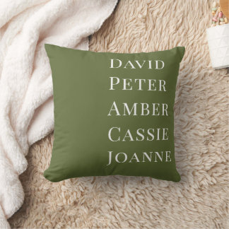Dark Olive Green Custom Family Kids Names Kissen