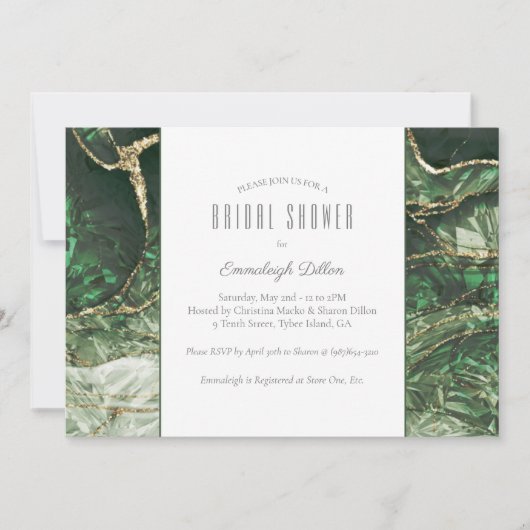 Dark Olive Green Emerald Gemstone Brautparty Einladung (Vorderseite)