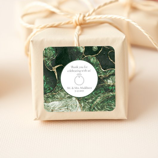 Dark Olive Green Emerald Gemstone Wedding Quadratischer Aufkleber