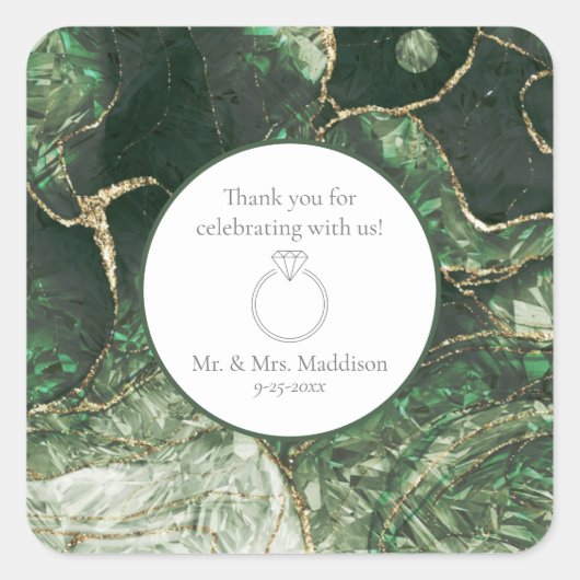 Dark Olive Green Emerald Gemstone Wedding Quadratischer Aufkleber (Vorderseite)