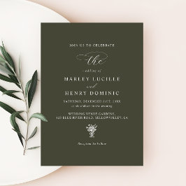 Dark Olive Green Formal Modern Typography Wedding Einladung