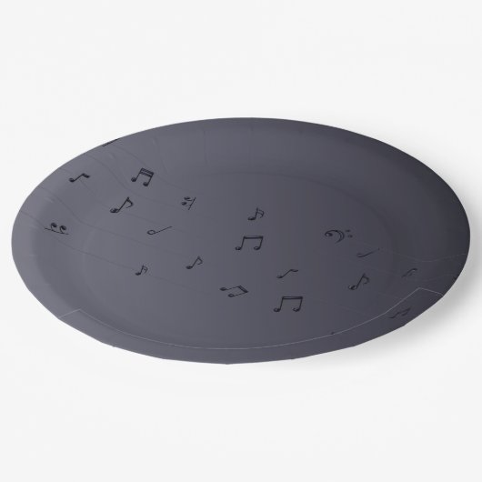 Dark Ombre Musical Notes Grau Pappteller (Schrägansicht)
