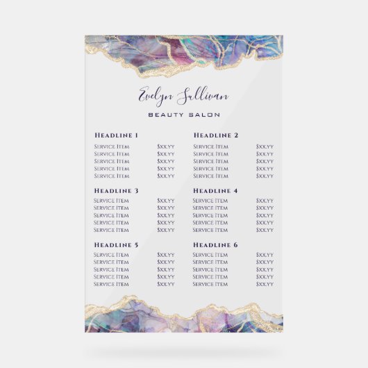 Dark Opal Design Preisliste Acrylschild (Vorderseite)