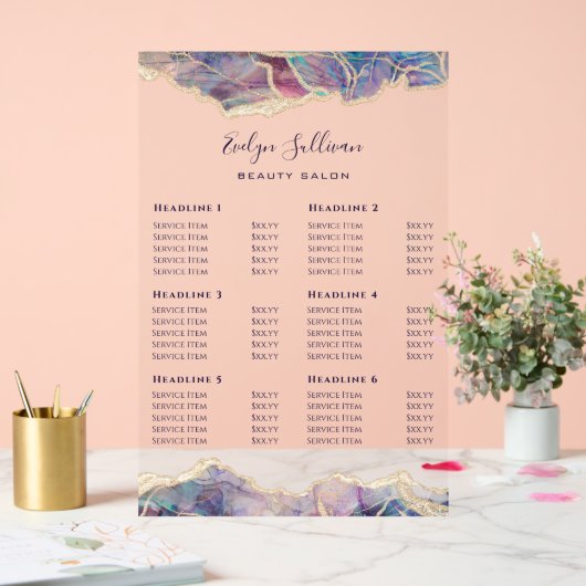 Dark Opal Design Preisliste Acrylschild (Hochzeit)