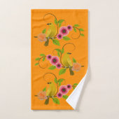 DarK Orange - Bird & Yellow Rose Badhandtuch Set (Handtuch)