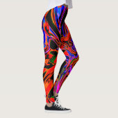 Dark Orange Blue Black Psychedelic Blume Design Leggings (Rechts)