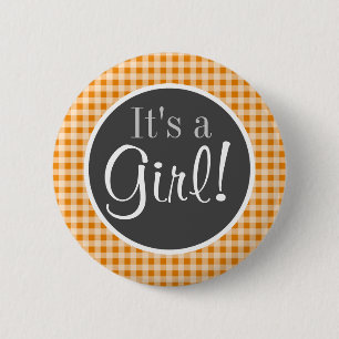 Dark Orange Gingham Button