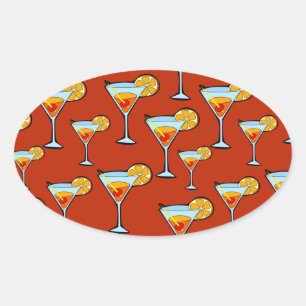 Dark Orange Martini Cocktail Muster Ovaler Aufkleber