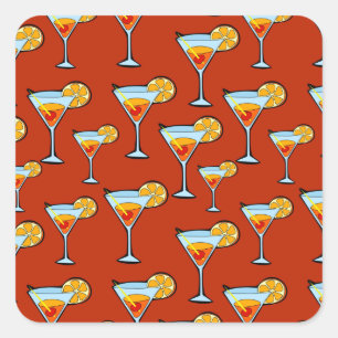 Dark Orange Martini Cocktail Muster Quadratischer Aufkleber