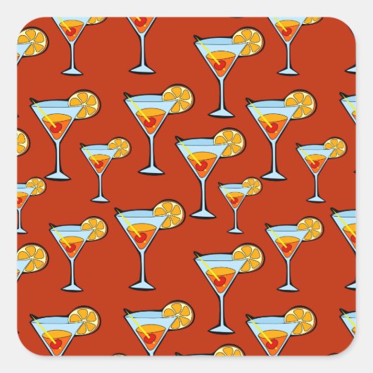 Dark Orange Martini Cocktail Muster Quadratischer Aufkleber (Vorderseite)