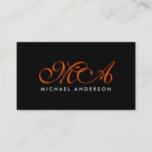 Dark Orange Monogram Elegant Script Visitenkarte