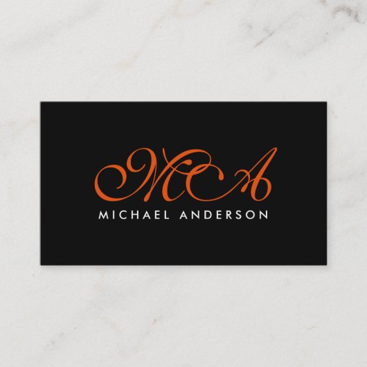 Dark Orange Monogram Elegant Script Visitenkarte (Vorderseite)