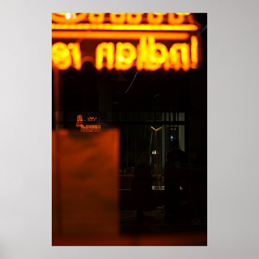 Dark Orange Neon - Prague Urban Night Photo Poster (Vorne)