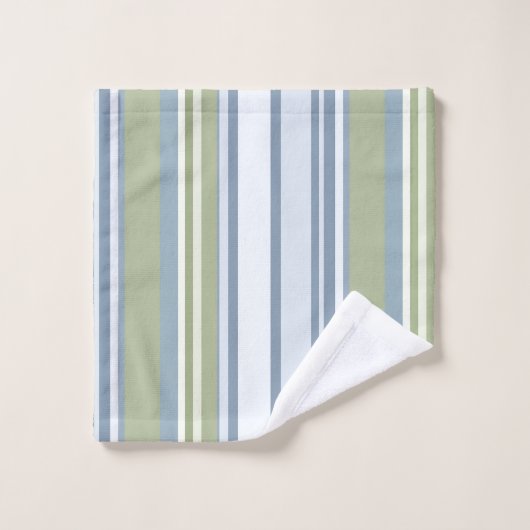 Dark Pastel Blue and Spring Rain Stripes Badhandtuch Set (Waschlappen)