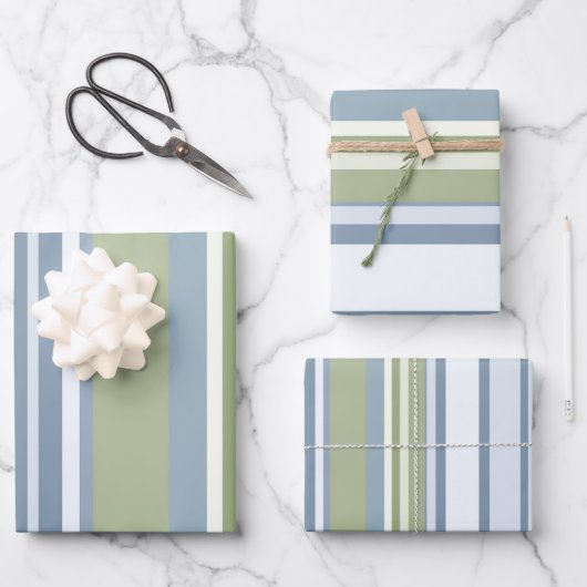 Dark Pastel Blue and Spring Rain Stripes Geschenkpapier Set (Vorderseite)