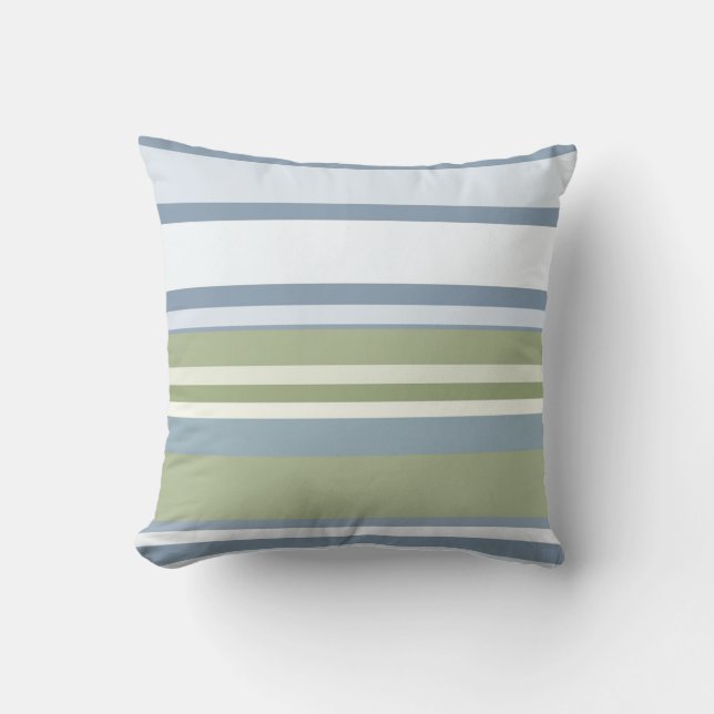Dark Pastel Blue and Spring Rain Stripes Kissen (Vorderseite)