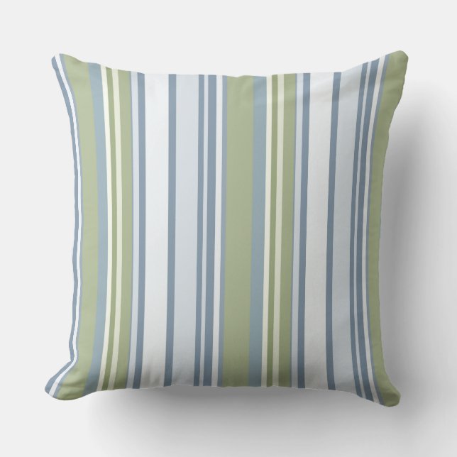Dark Pastel Blue and Spring Rain Stripes Kissen (Vorderseite)