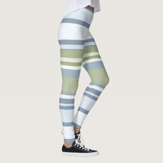 Dark Pastel Blue and Spring Rain Stripes Leggings (Rechts)