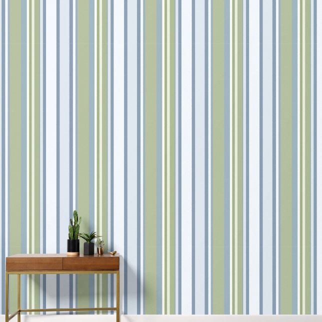Dark Pastel Blue and Spring Rain Stripes Tapete (Korridor)