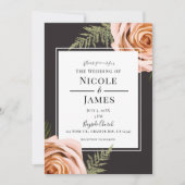 Dark Peach Floral Rose Rustikales Shabby Chic Hoch Einladung (Vorderseite)