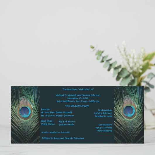 Dark Peacock Wedding Program Programm (Stehend Vorderseite)